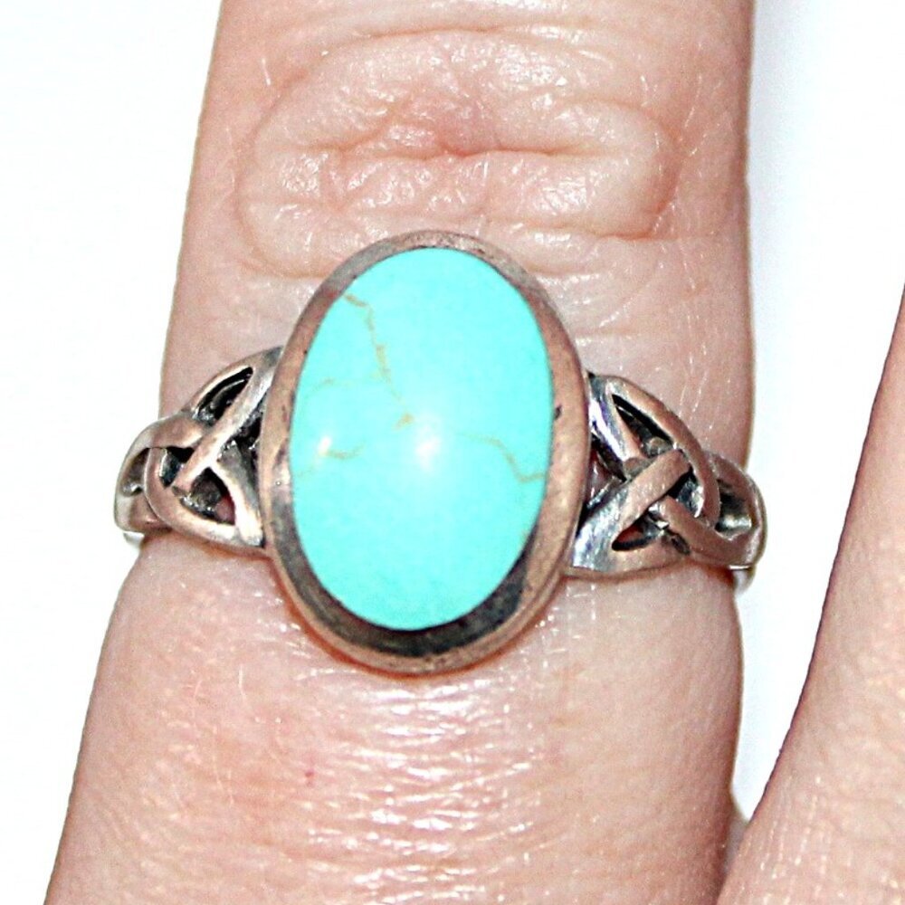 Sterling Silver Celtic Knot Faux Turquoise Ring - Picture 7 of 7
